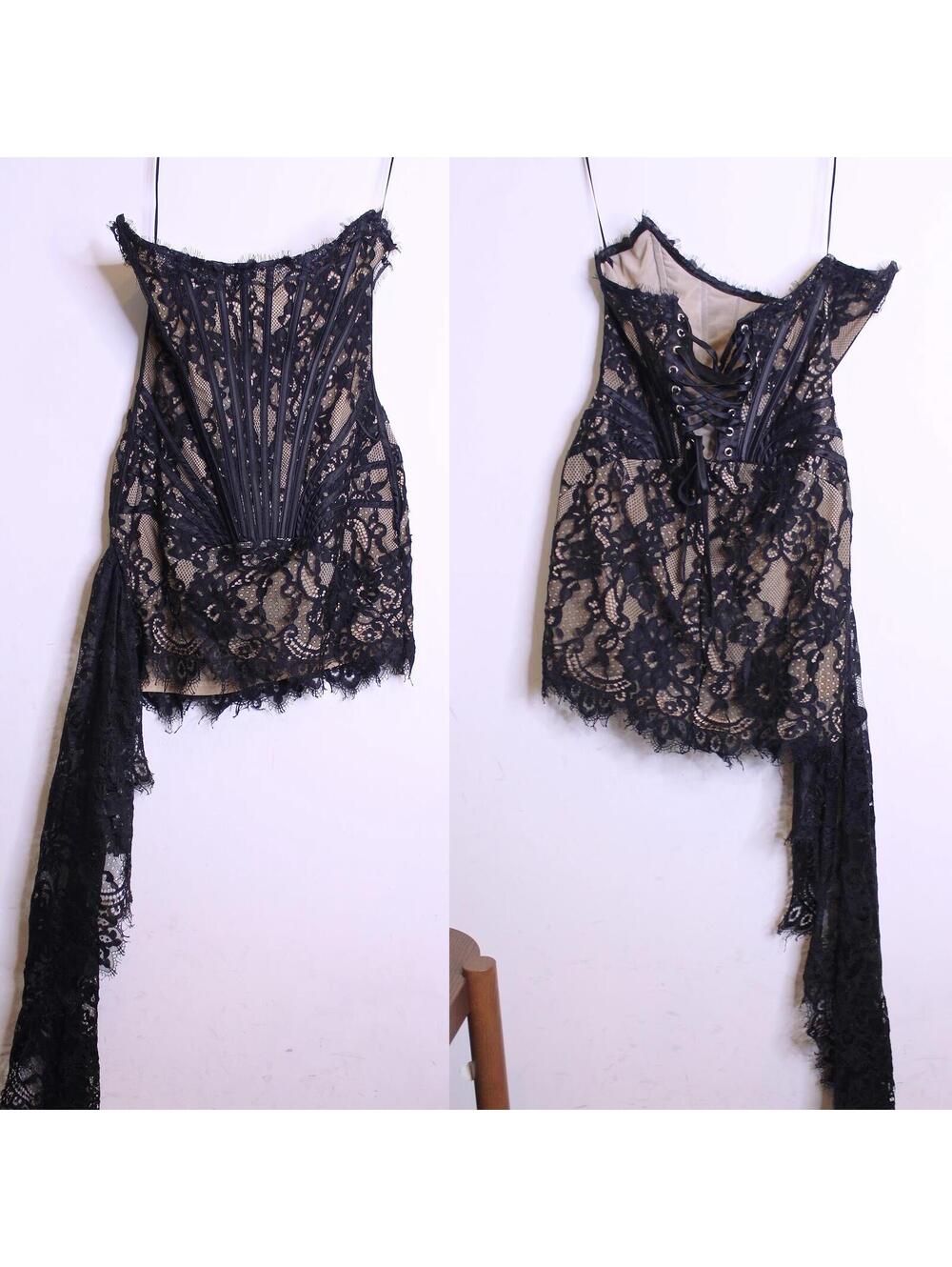 😍Black Lace Corset Mini Dress with Nude Lining